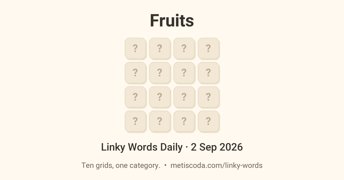 Linky Words Daily for 2 Sep 2026, Fruits: the theme over a grid of hidden letters.