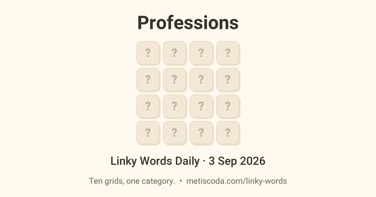 Linky Words Daily for 3 Sep 2026, Professions: the theme over a grid of hidden letters.