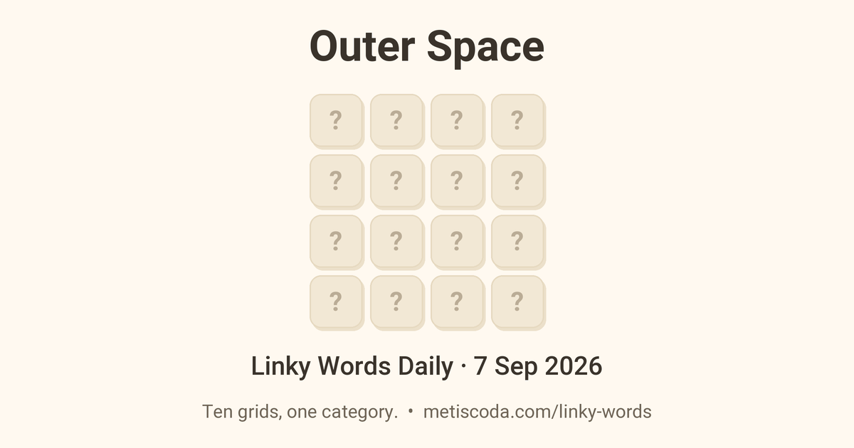 Linky Words Daily for 7 Sep 2026, Outer Space: the theme over a grid of hidden letters.