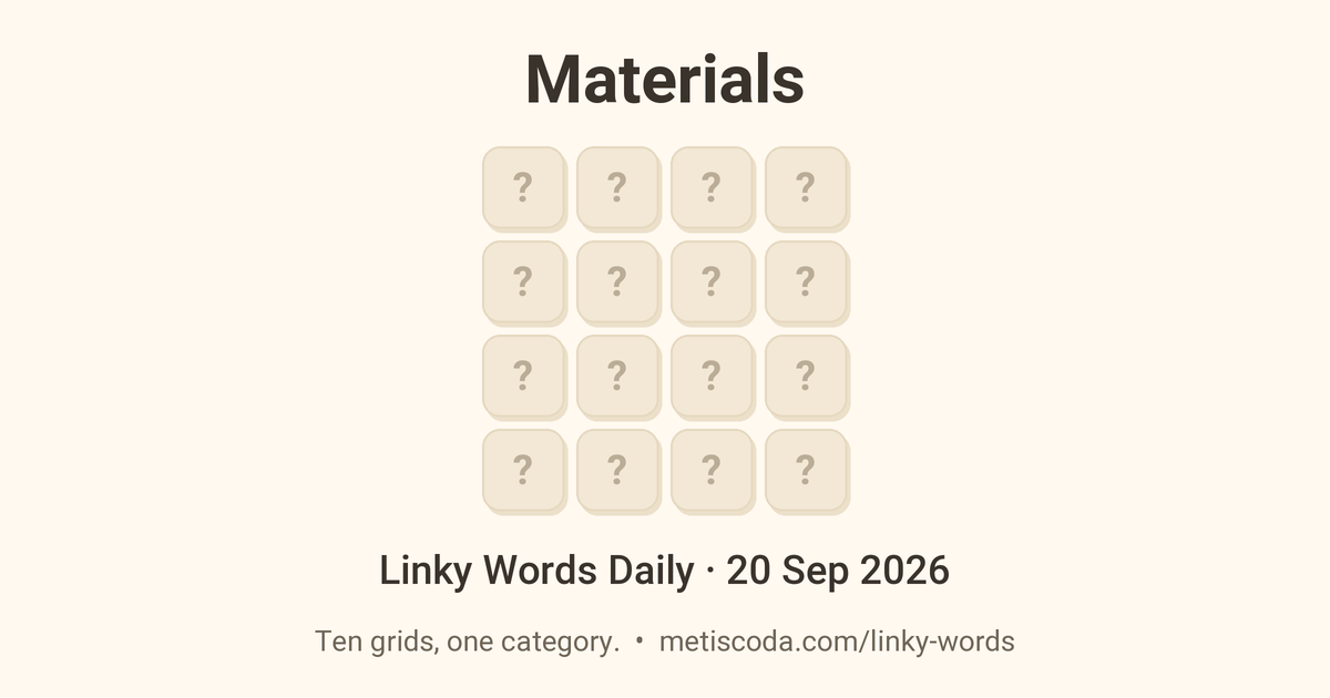 Linky Words Daily for 20 Sep 2026, Materials: the theme over a grid of hidden letters.