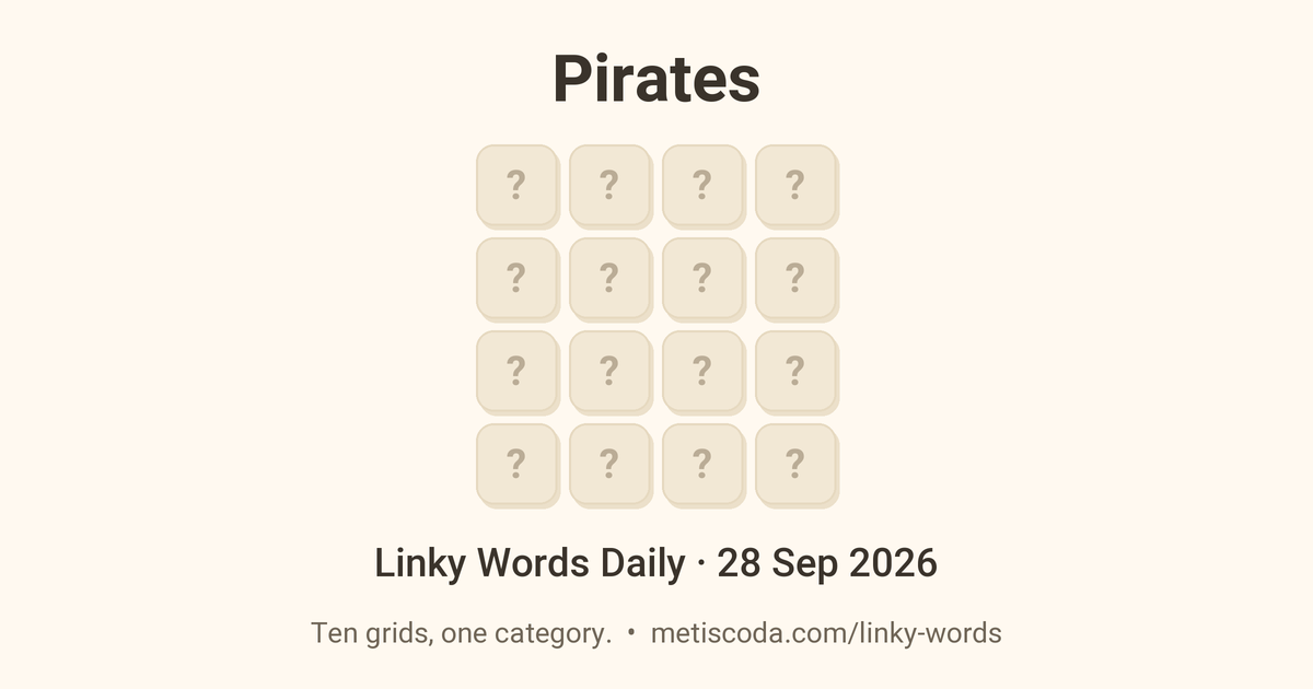 Linky Words Daily for 28 Sep 2026, Pirates: the theme over a grid of hidden letters.