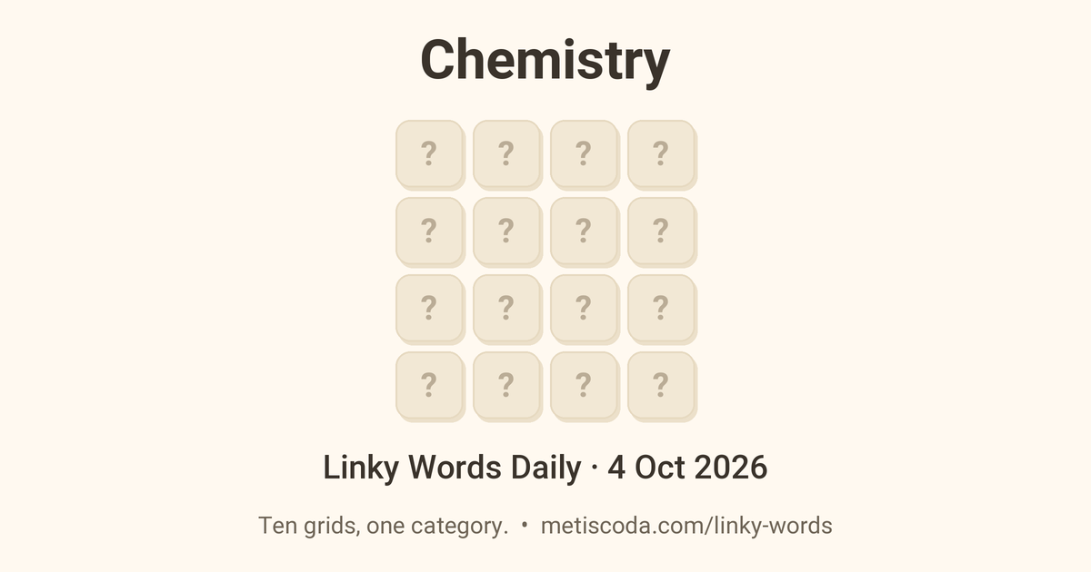 Linky Words Daily for 4 Oct 2026, Chemistry: the theme over a grid of hidden letters.