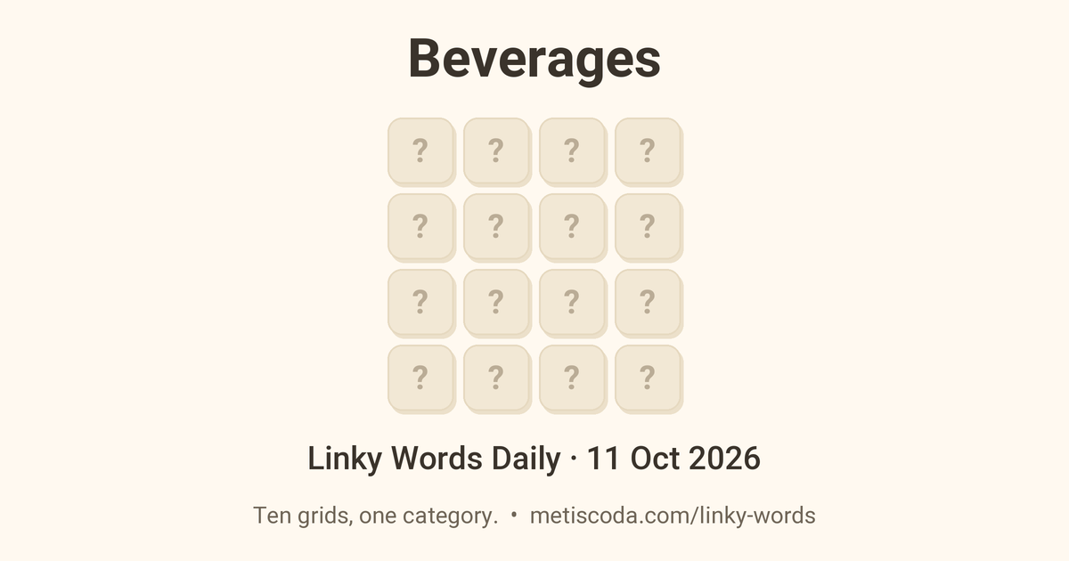 Linky Words Daily for 11 Oct 2026, Beverages: the theme over a grid of hidden letters.